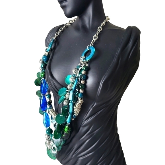 Art Glass, Beads & Silver Wire Gypsy Style 4 Graduating Strand Necklace - Picture 2 of 7